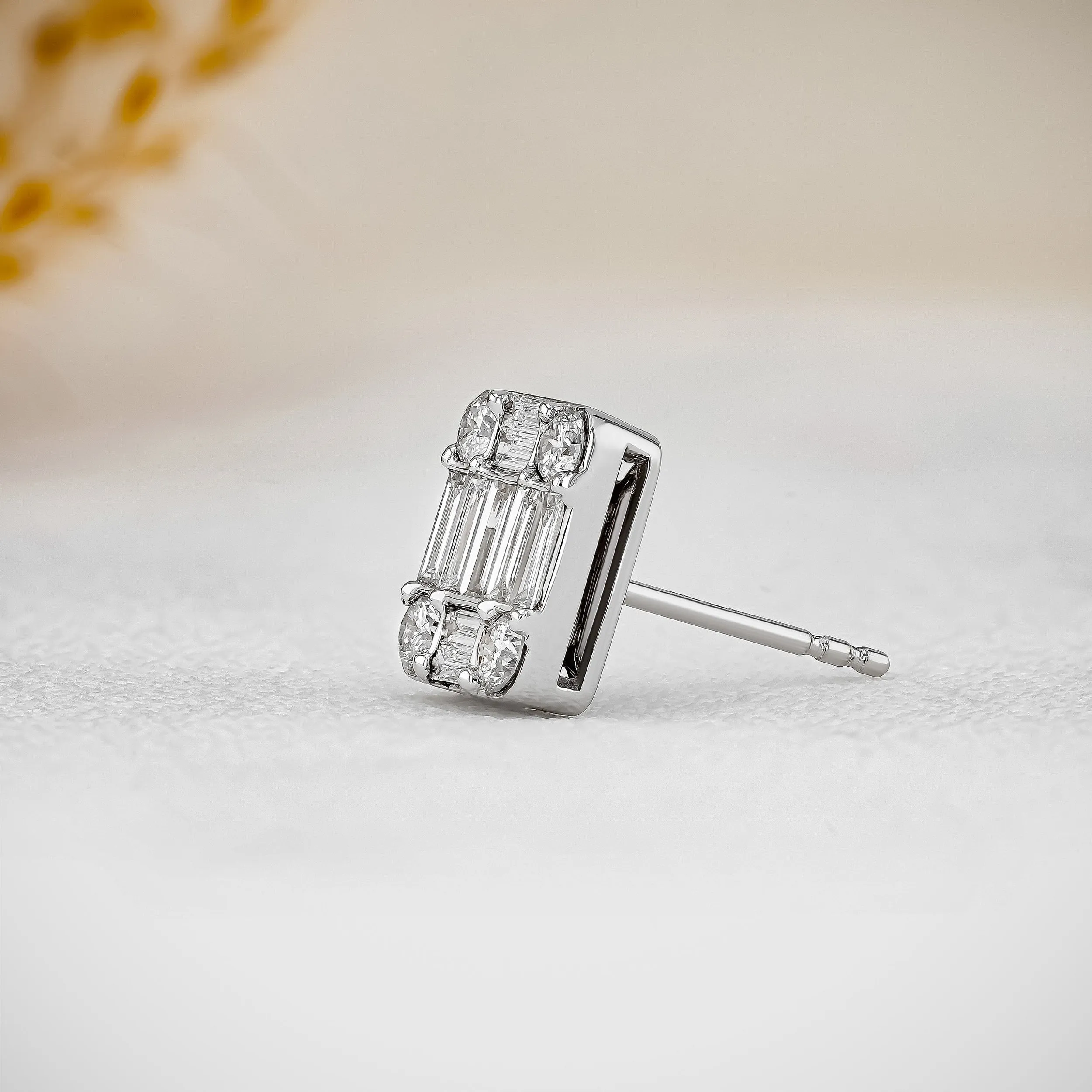 0.99 TCW Baguette & Round Moissanite Diamond Stud Earrings