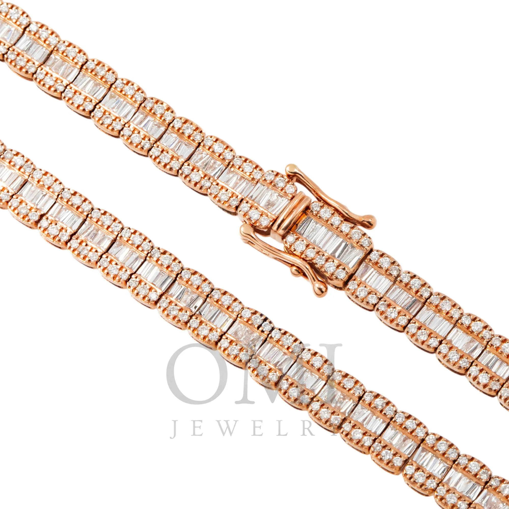 10K GOLD 5MM BAGUETTE AND ROUND DIAMOND CHAIN 14.28 CT