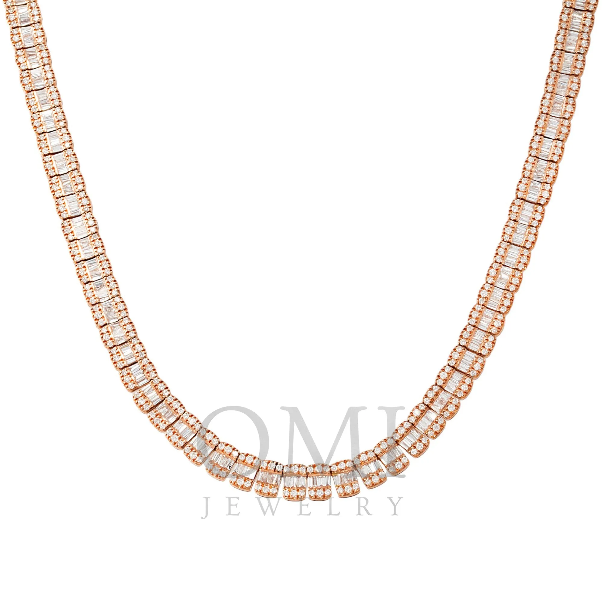 10K GOLD 5MM BAGUETTE AND ROUND DIAMOND CHAIN 14.28 CT