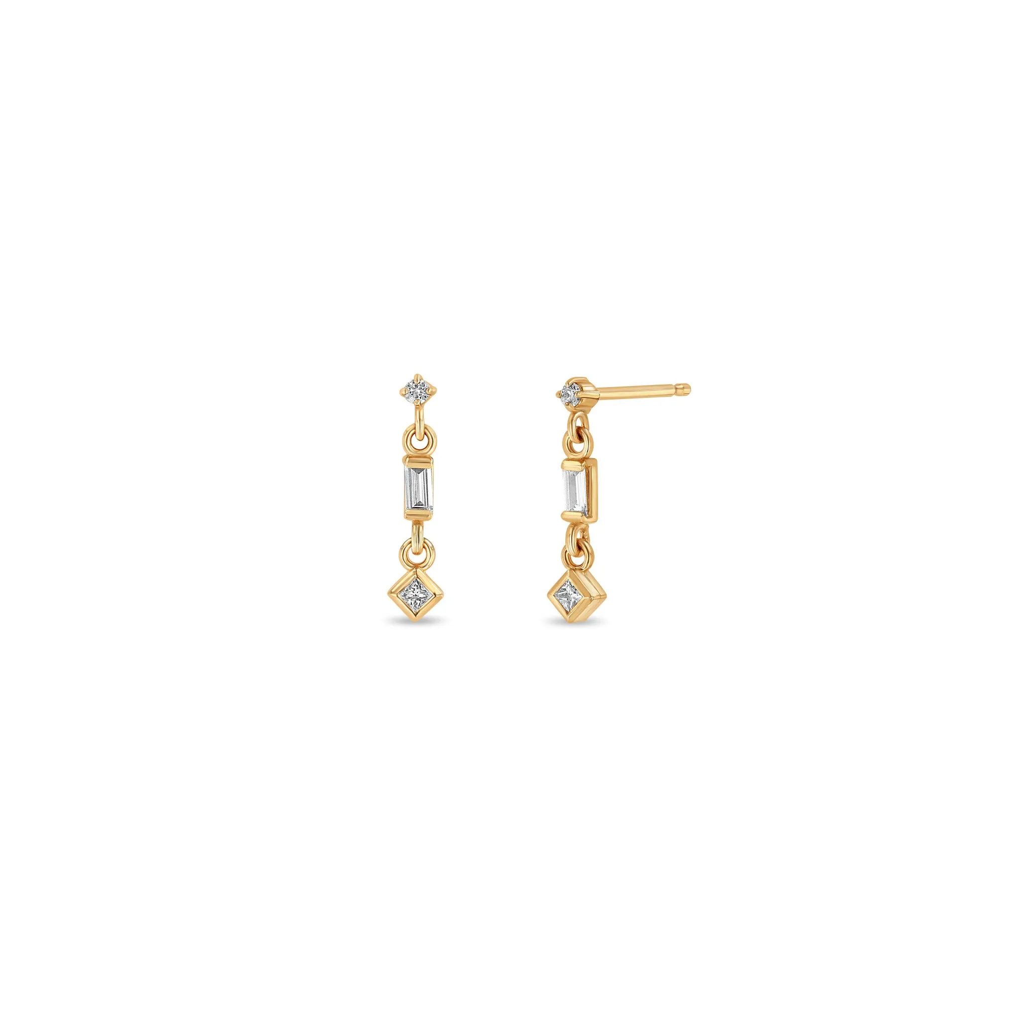 14k 3 Linked Mixed Diamond Short Drop Earrings