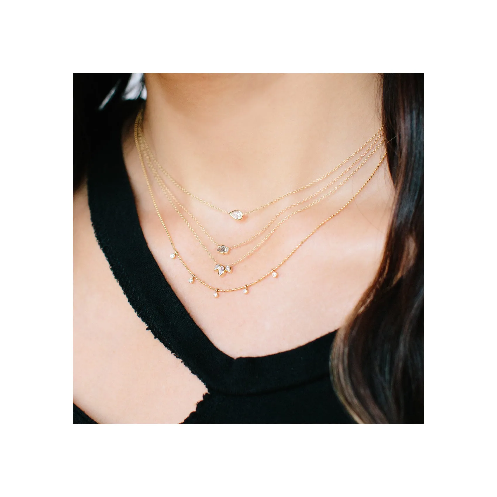 14k 3 Stepped Baguette Diamond Necklace