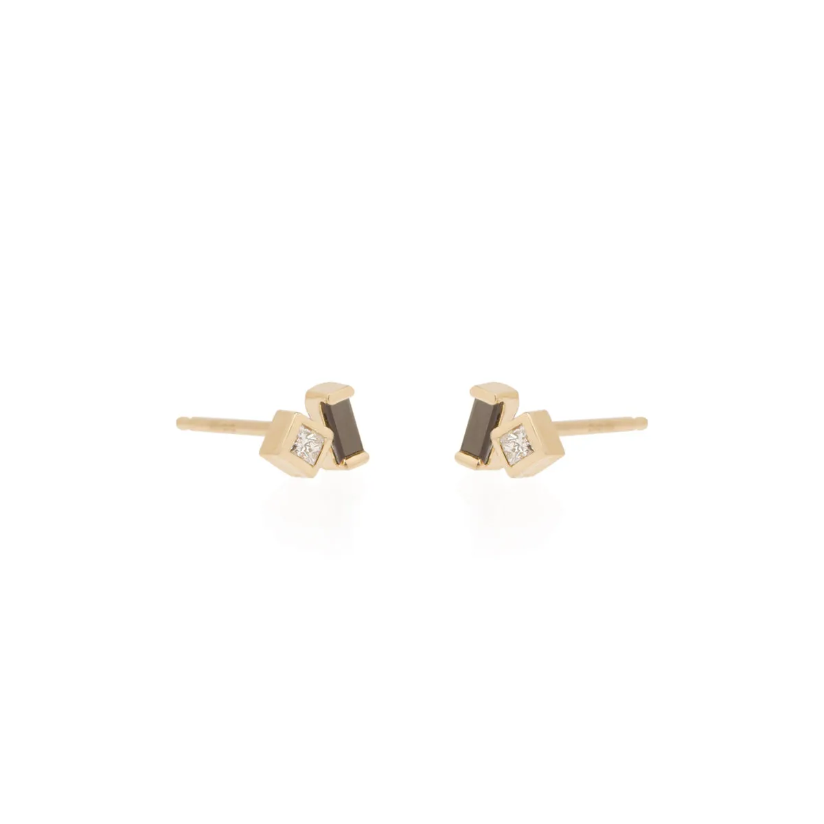 14k Black Baguette & White Princess Diamond Studs