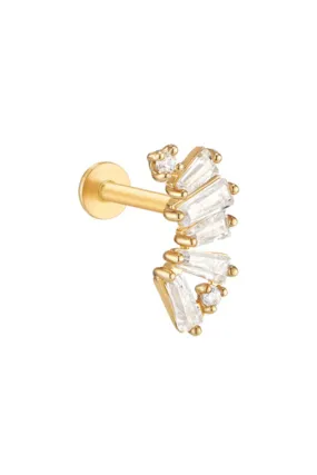 14k Gold Baguette Cz Curved Bar Internally Internal Threaded Flat Back Earring Labret Piercing