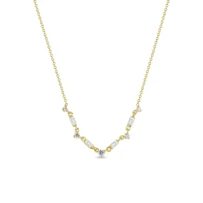 14k Linked Alternating Baguette & Round Diamond Necklace