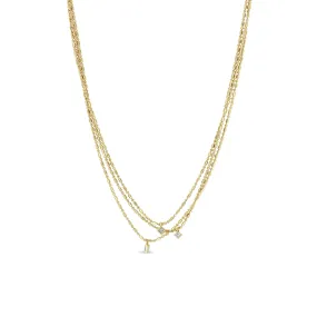 14k Mixed Diamond Triple Strand Tube Bar Chain Necklace