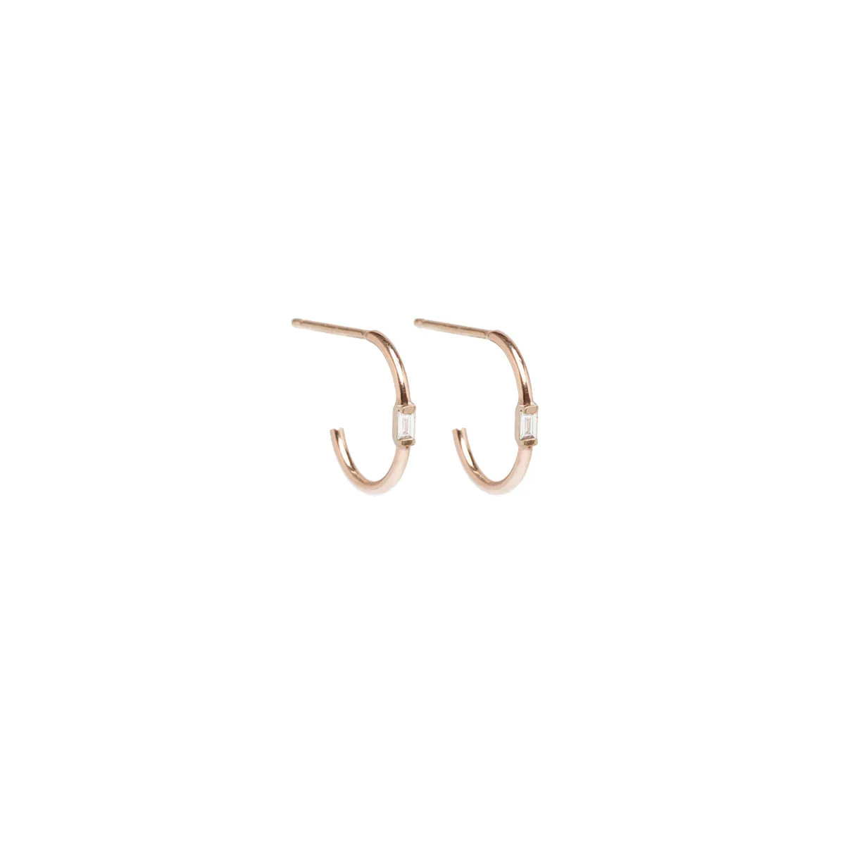 14k Vertical Baguette Diamond Thin Huggie Hoops