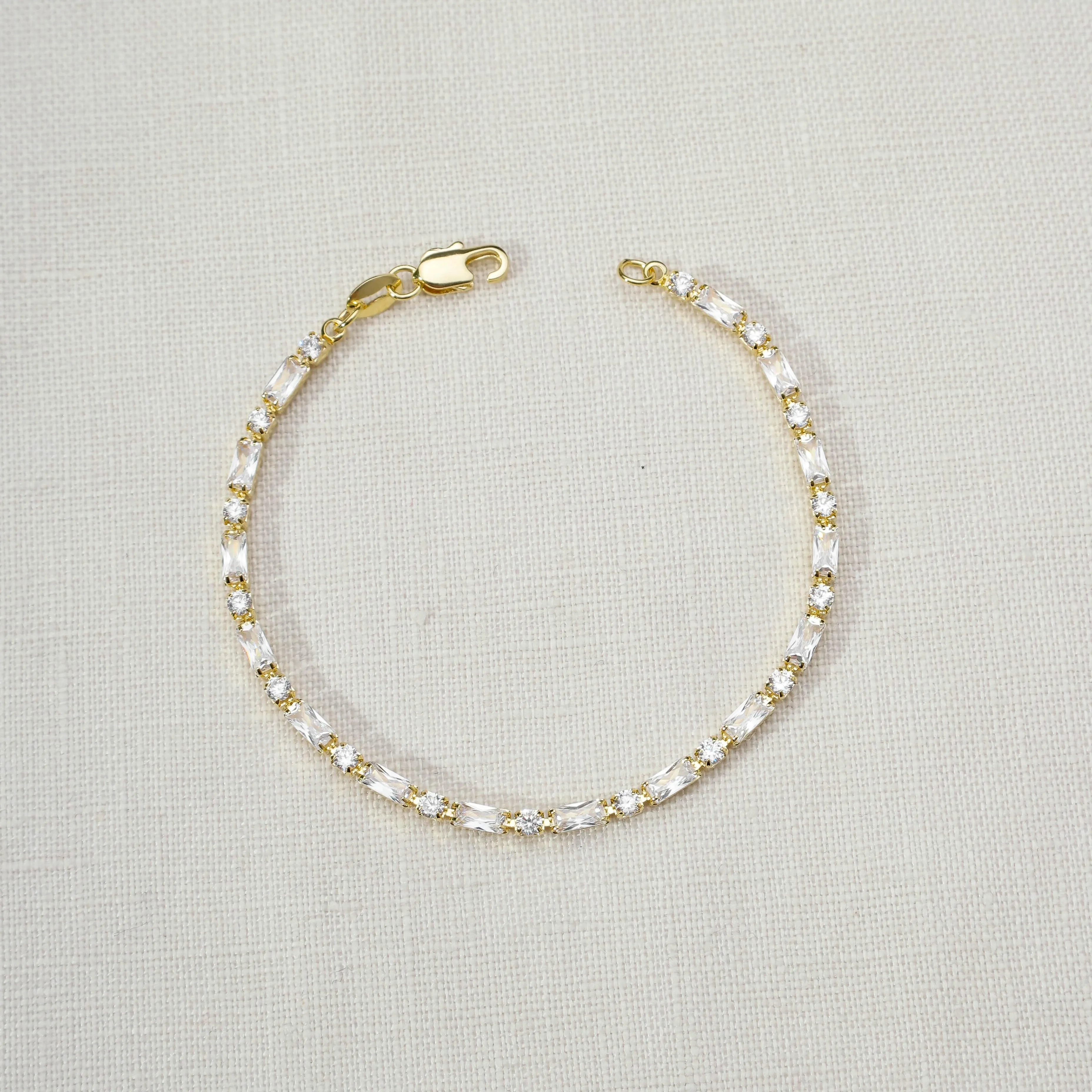 18k Gold Filled Baguette and Round Cut Cubic Zirconia Tennis Bracelet