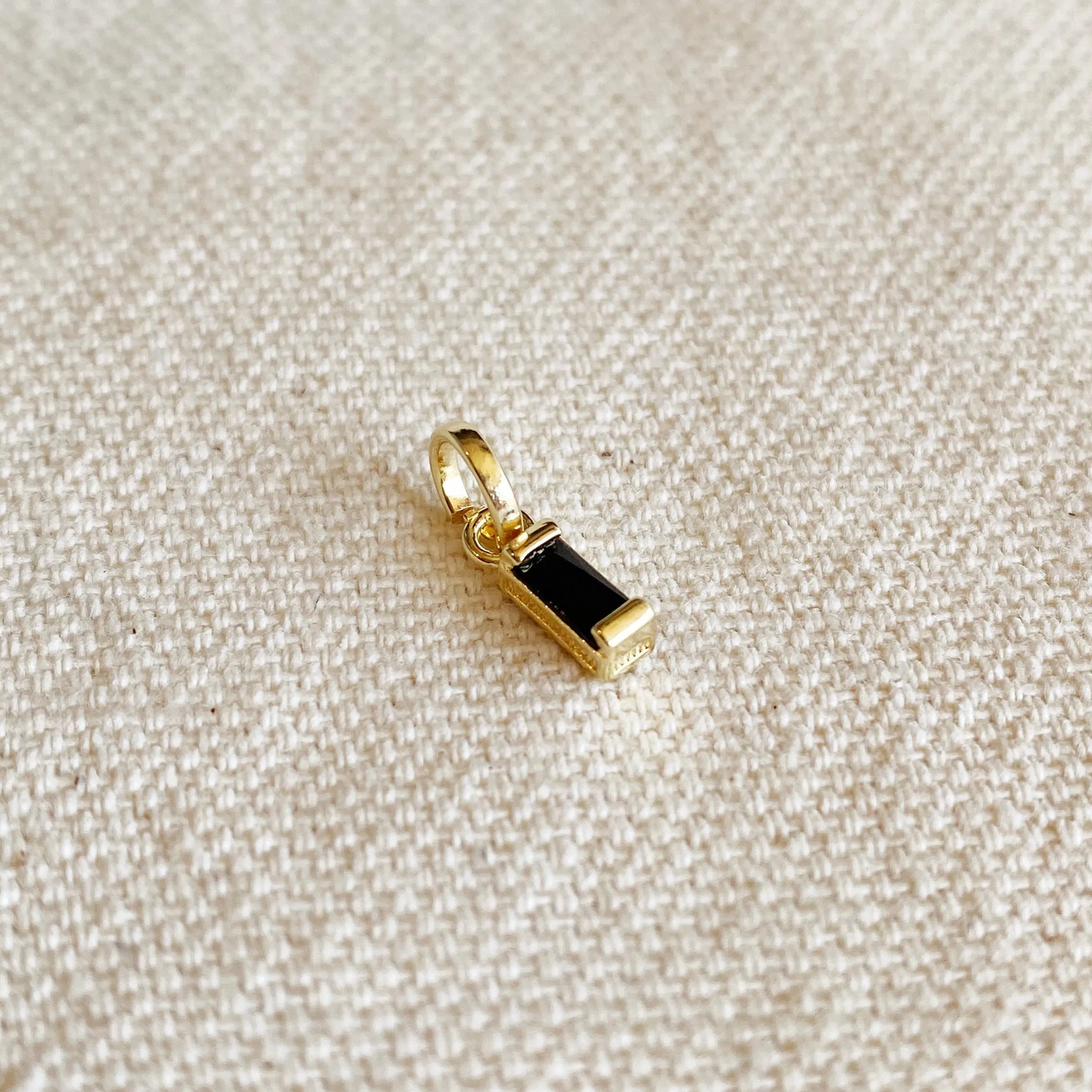 18k Gold Filled Mini Black Baguette Charm Pendant