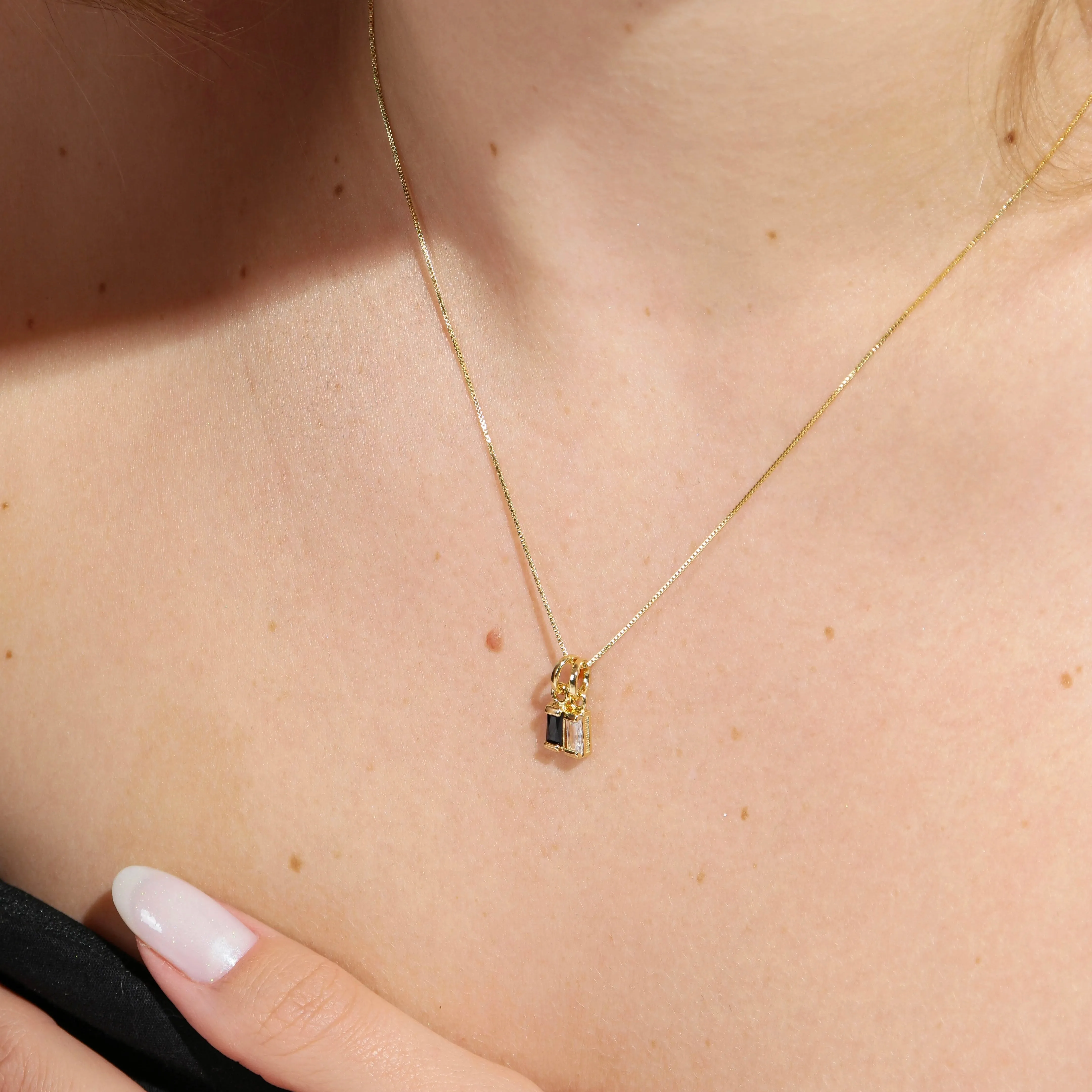 18k Gold Filled Mini Black Baguette Charm Pendant