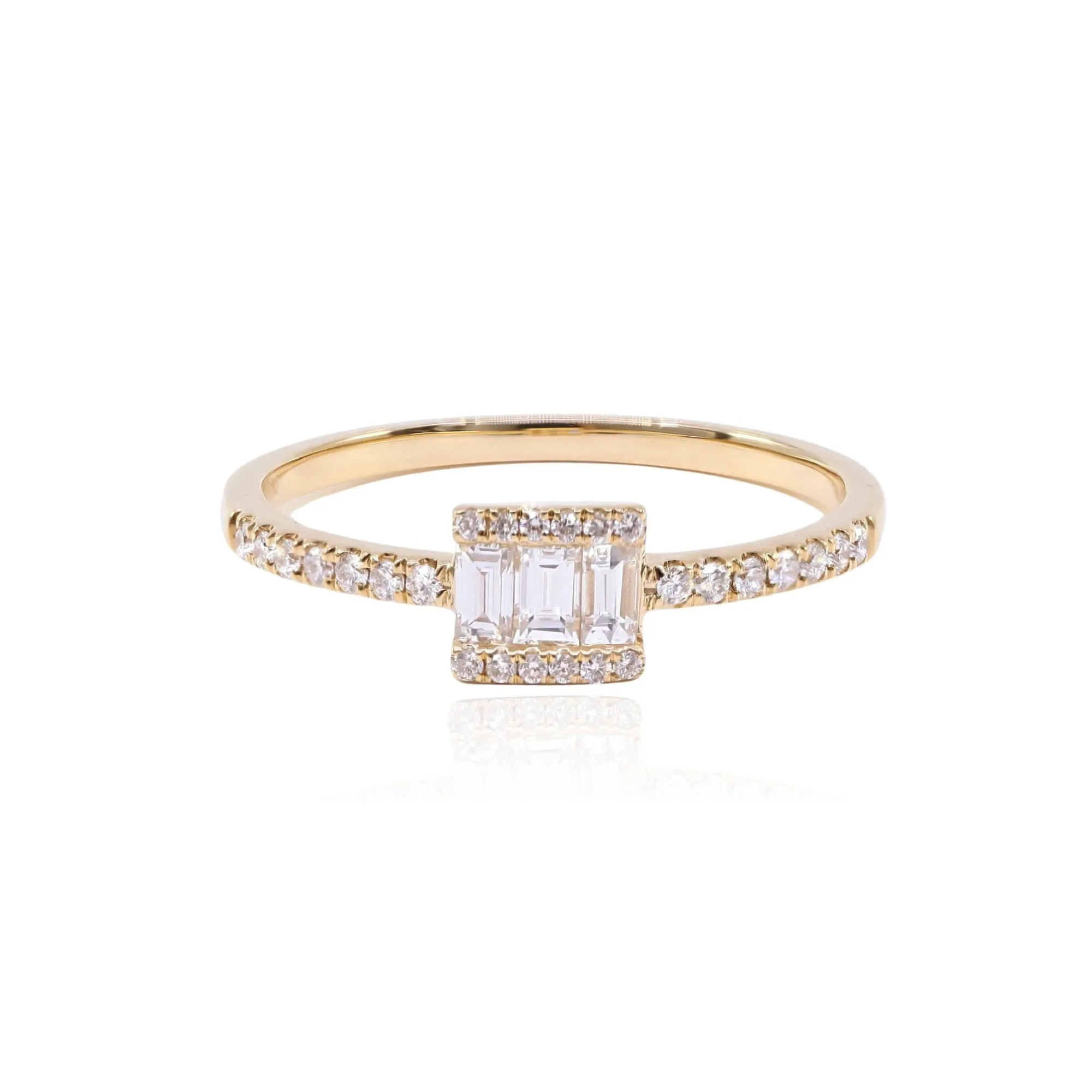 18K YELLOW GOLD FRAMED BAGUETTE AND DIAMOND ACCENT RING