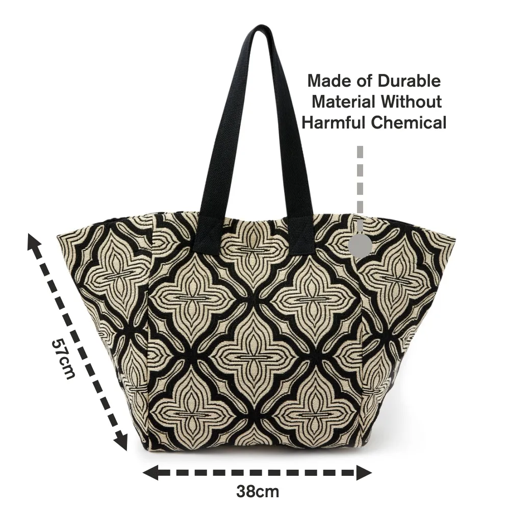 Accessorize London Women's Faux Leather Black & White Geo Woven Tote Bag