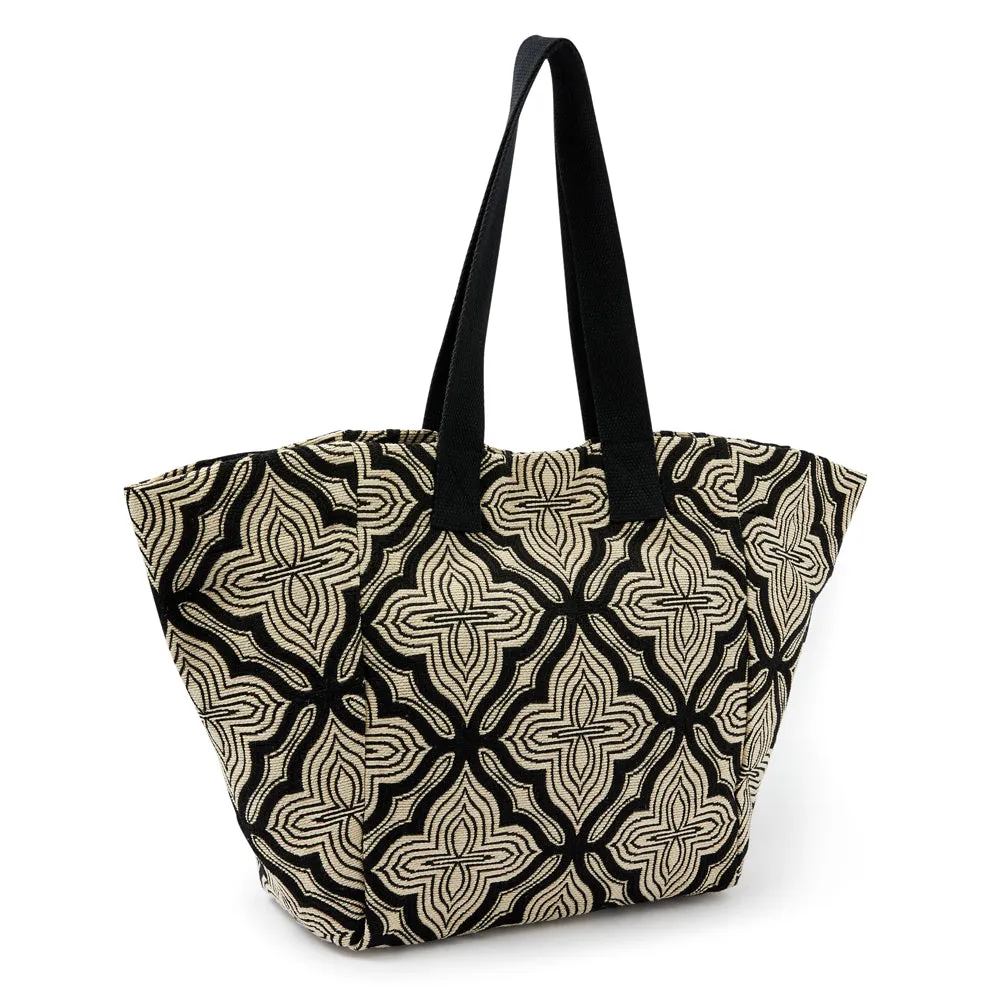 Accessorize London Women's Faux Leather Black & White Geo Woven Tote Bag