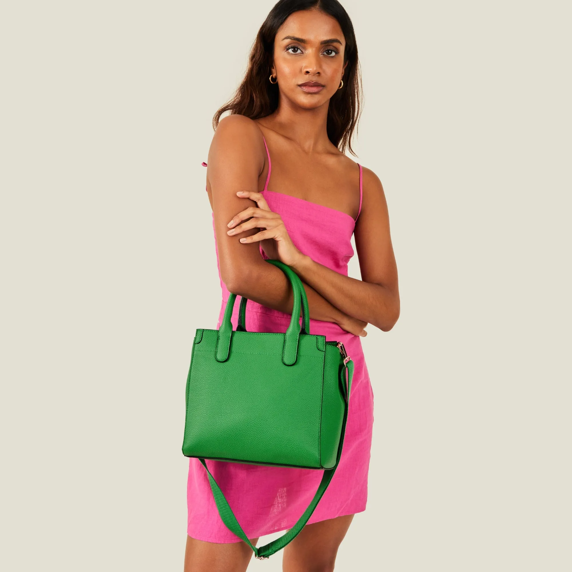 Accessorize London Women's Green Satchel With Webbing Strap