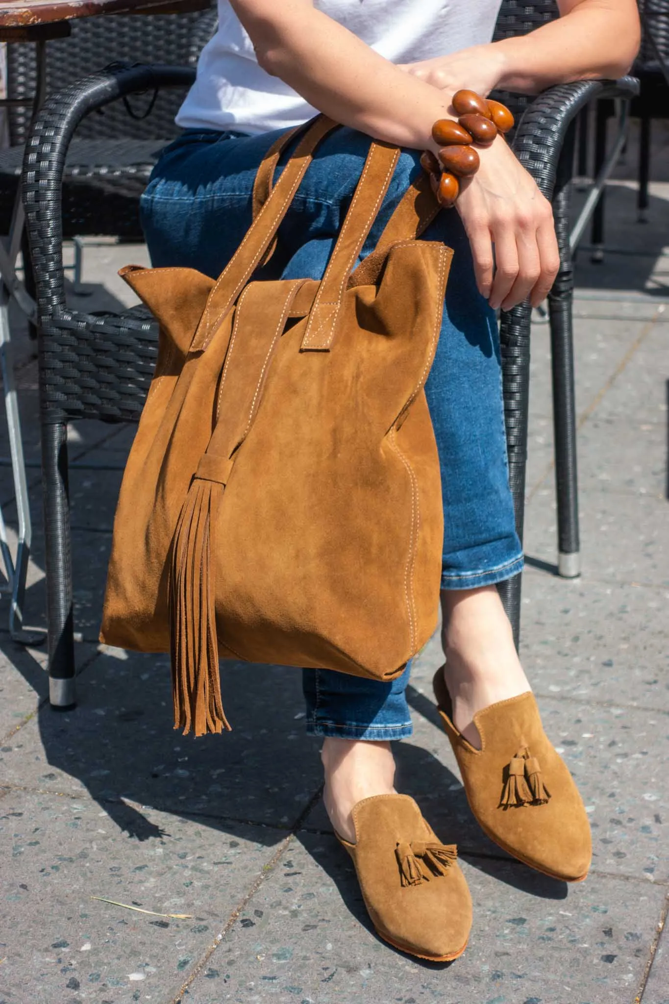 Agnes Suede Leather Tote Bag in Brown