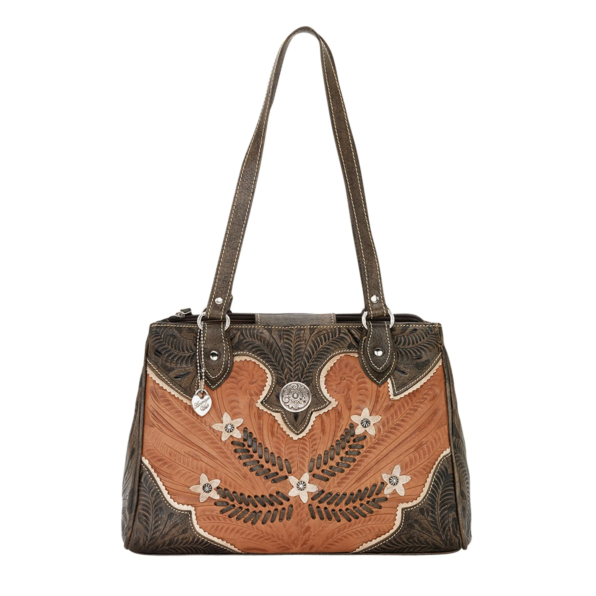 American West Desert Wildflower Natural Leather Multi-Compartment Tote