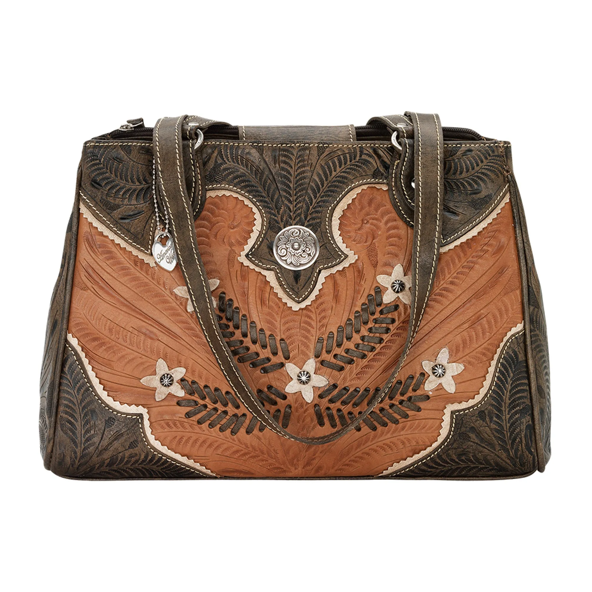 American West Desert Wildflower Natural Leather Multi-Compartment Tote