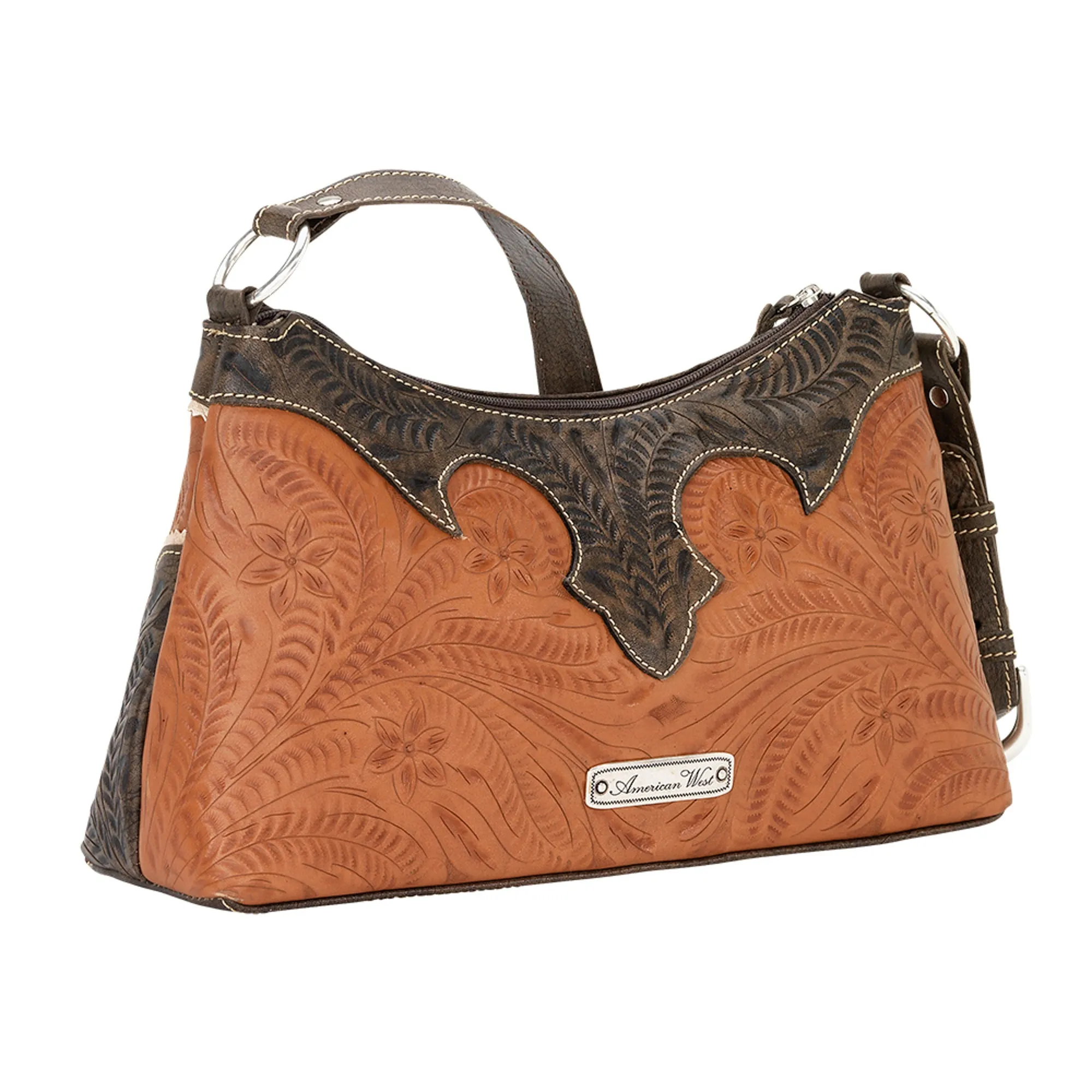 American West Desert Wildflower Natural Leather Zip Top Shoulder Bag