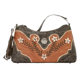 American West Desert Wildflower Natural Leather Zip Top Shoulder Bag