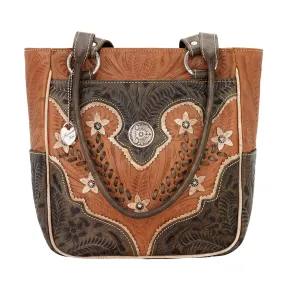 American West Desert Wildflower Natural Tan Leather Zip Top Tote