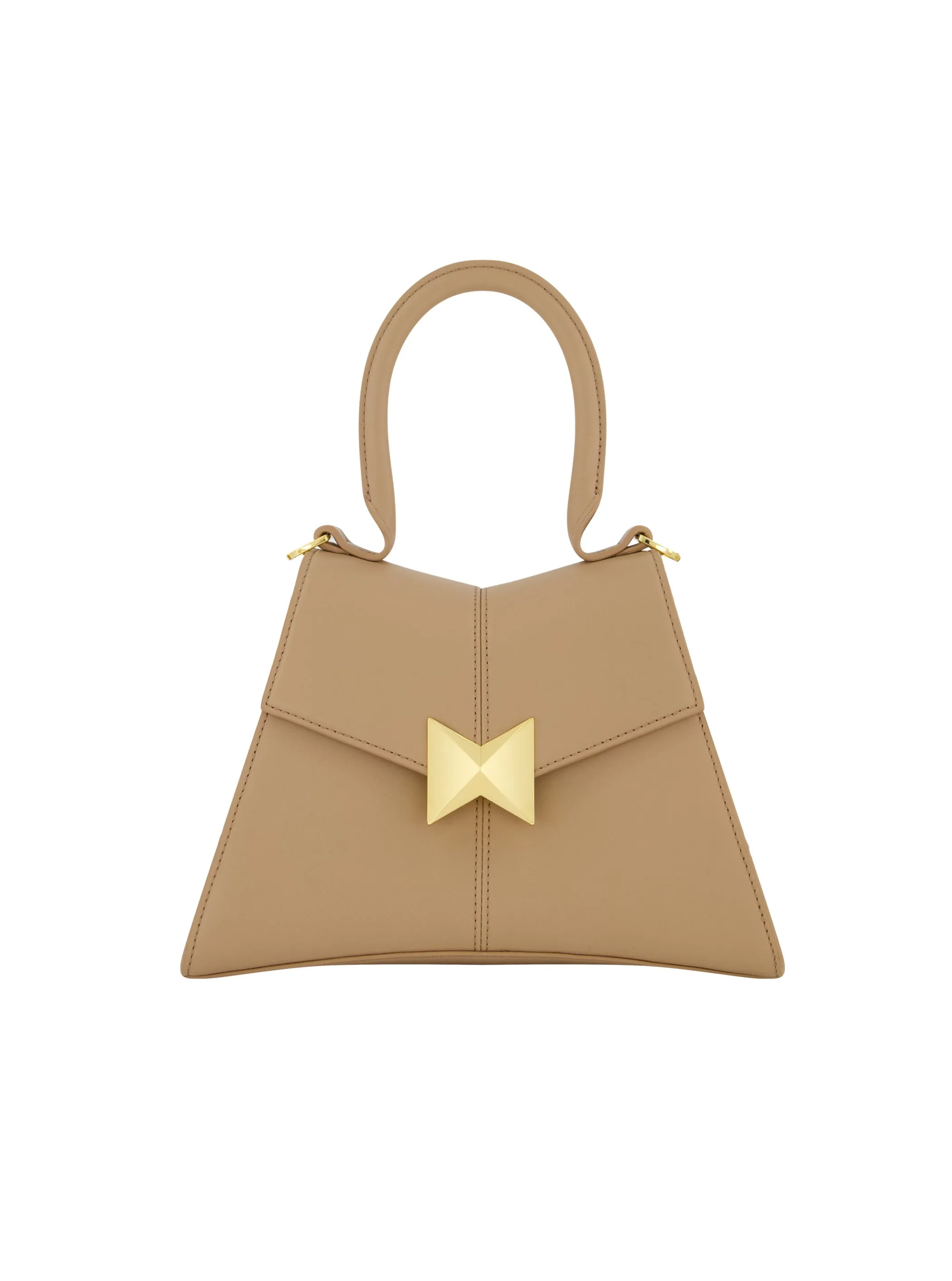 Angular Small Leather Handbag With Gold Hardware