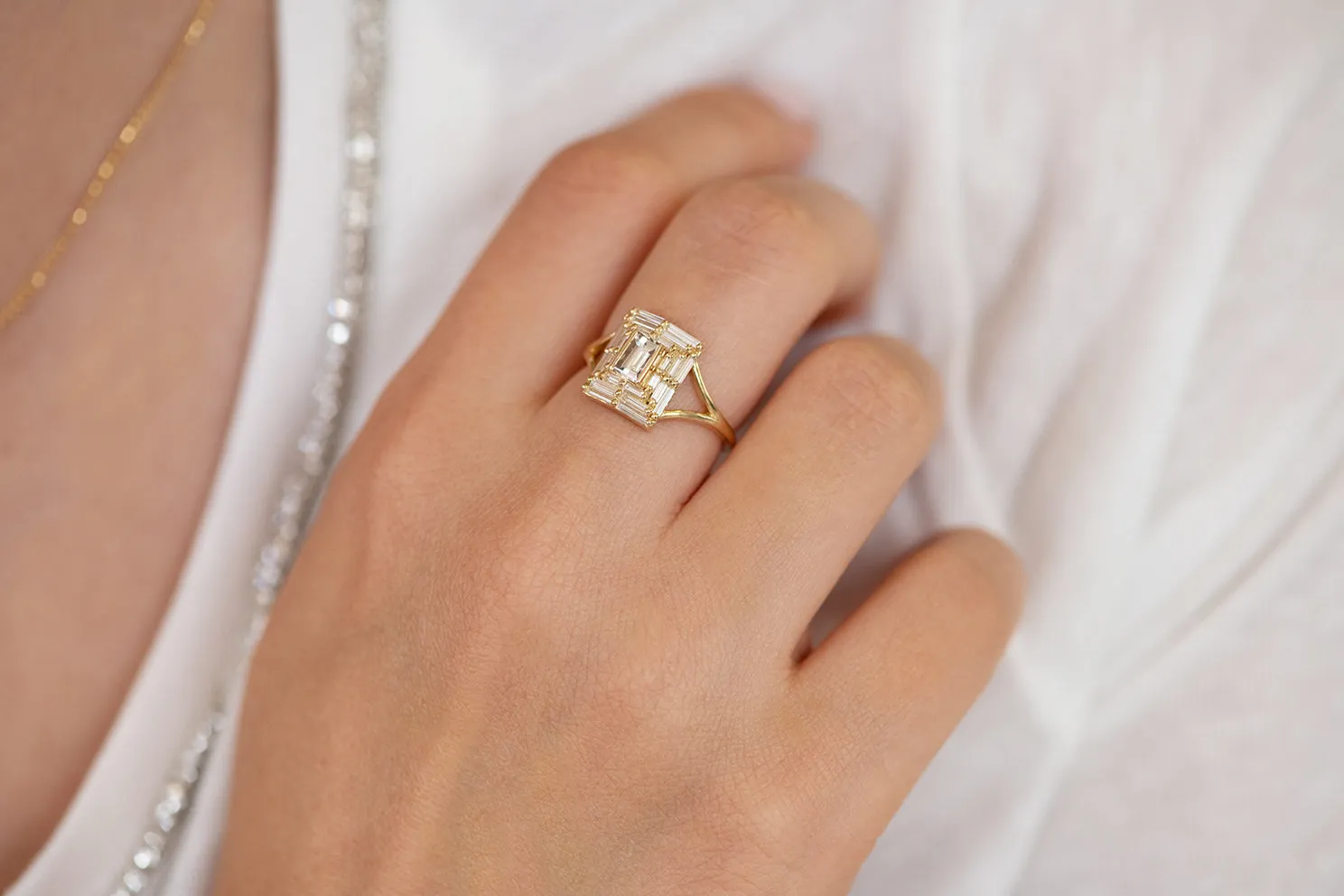 Baguette Cut Engagement Ring - Baguette Temple Ring