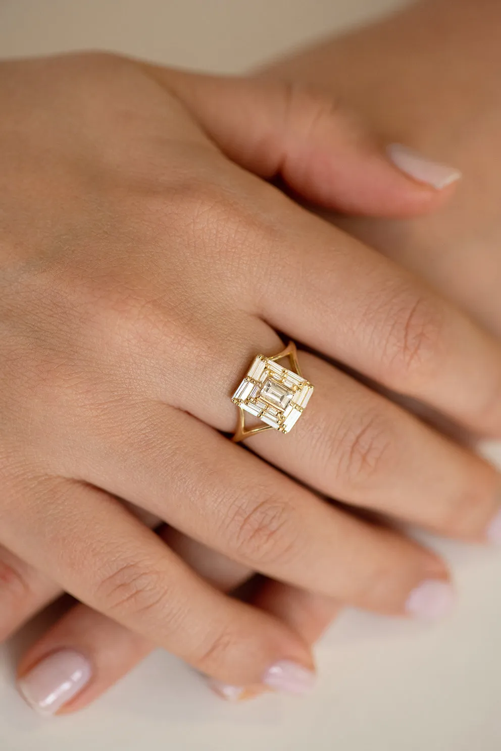 Baguette Cut Engagement Ring - Baguette Temple Ring