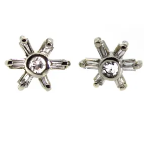 Baguette Diamond Flower Stud Earrings