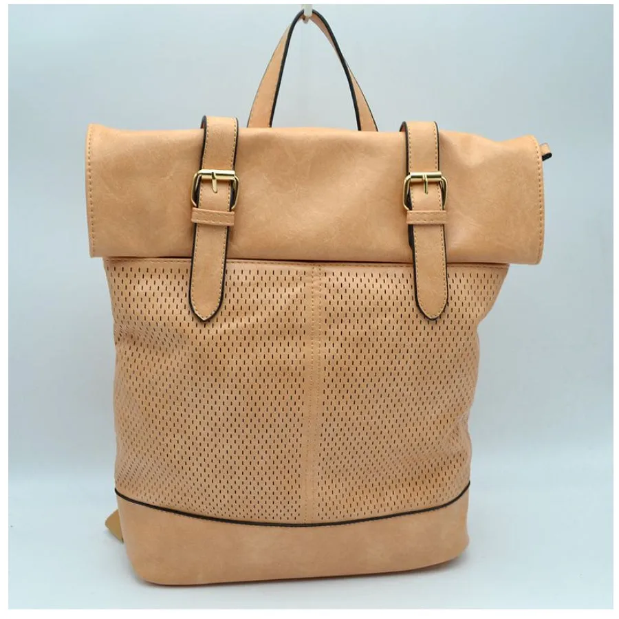 Belted foldover backpack - nude