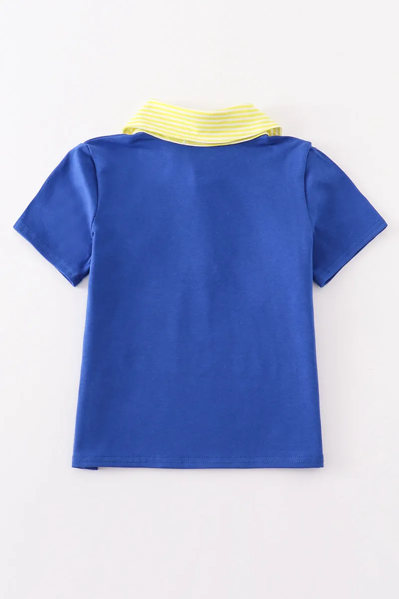 Blue bus embroidery back to school boy shirt