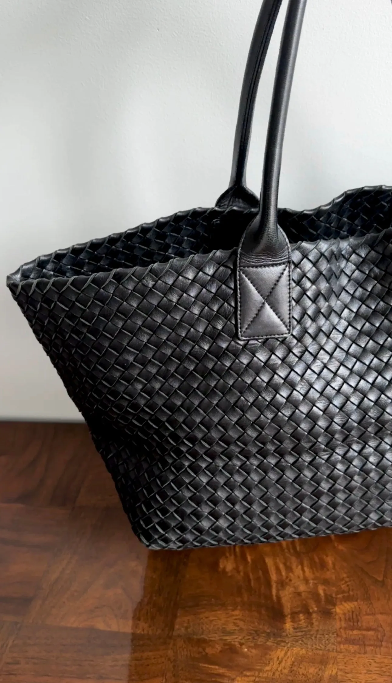 Bottega Veneta Black Intreccio Leather Cabat MM Tote Bag