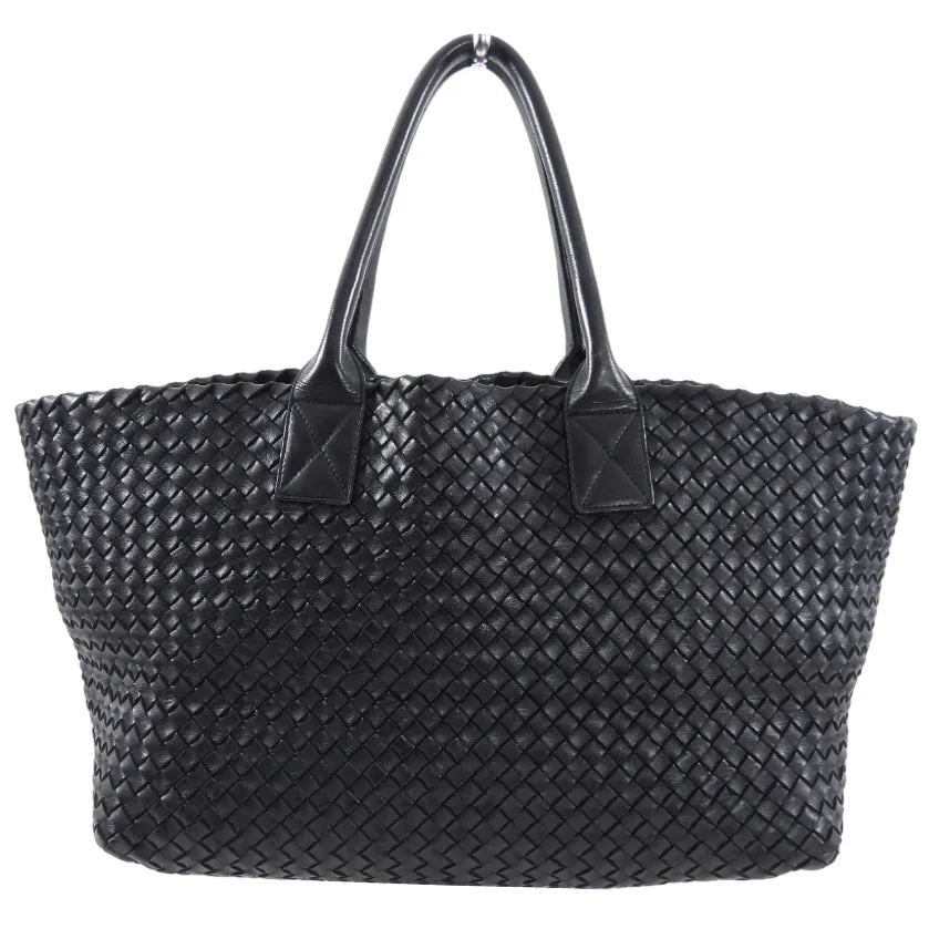 Bottega Veneta Black Intreccio Leather Cabat MM Tote Bag