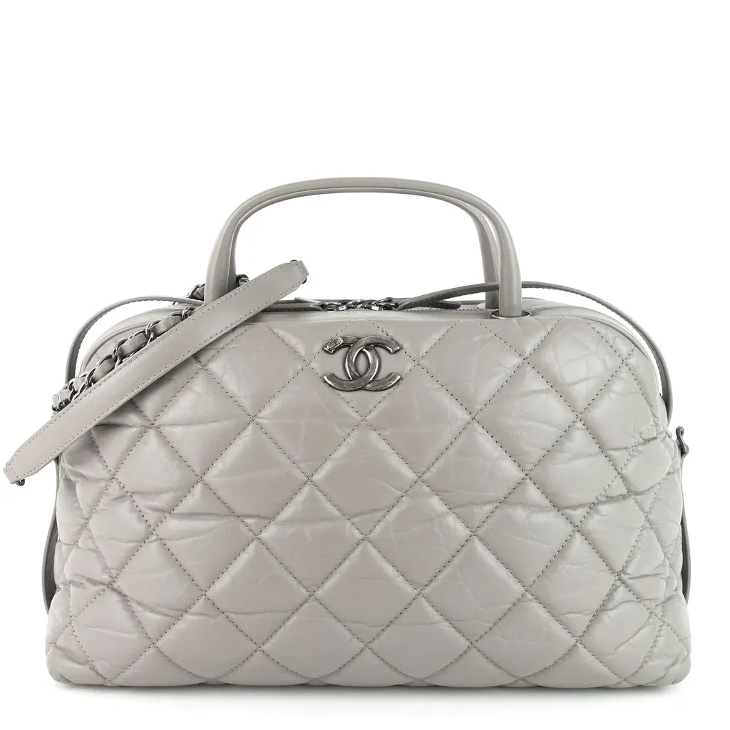 Chanel Grey Aged Calfskin Small Two-Way Bowling Bag