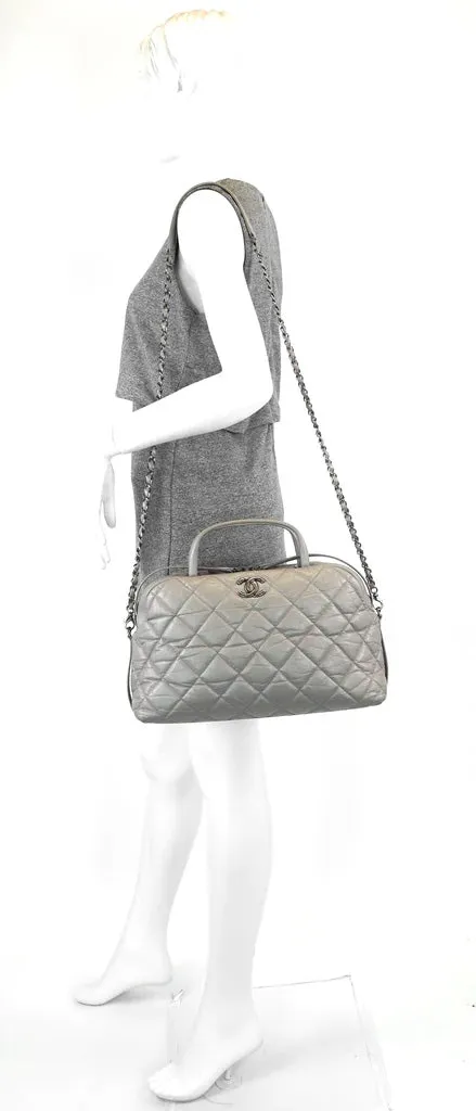 Chanel Grey Aged Calfskin Small Two-Way Bowling Bag