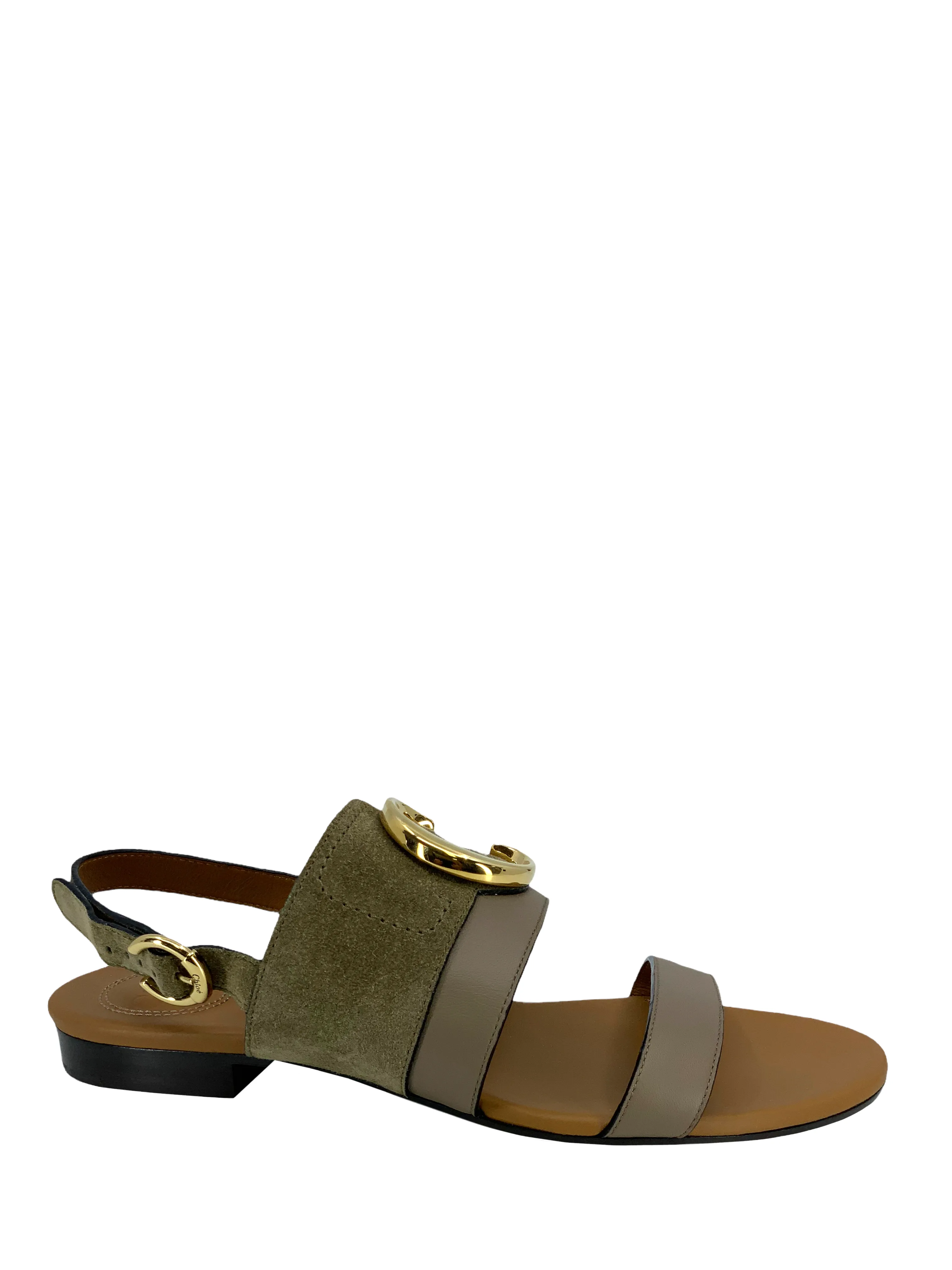 Chloe C Logo Suede and Leather Sandals 8