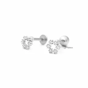 C.Z Hollow Circle Tragus Barbell - Ball End | Flat Back