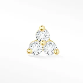 Diamond Flat Back Earring Trinity 14k Yellow