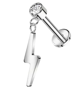 Electric Bolt Dangle Clear CZ Titanium Threadless Labret