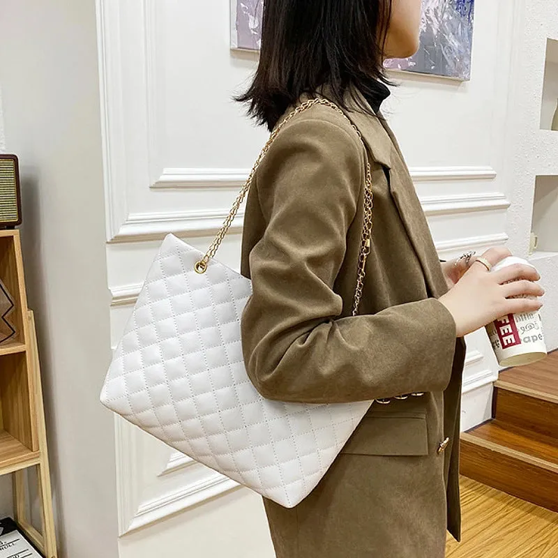 Fashion Rhombic Lattice Tote Bags for Women Solid Color PU Leather Chain Handbag Female Luxury Designer Shoulder Bag X3734457