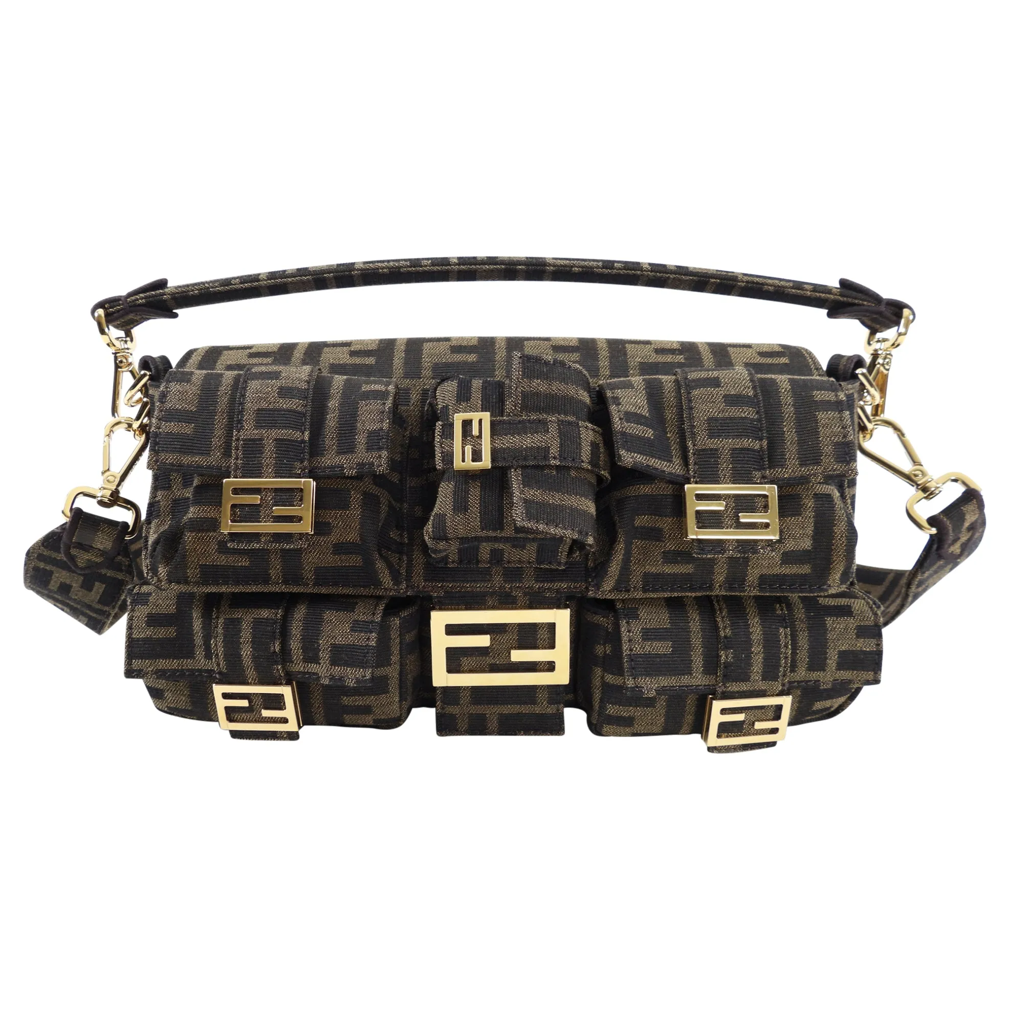 Fendi Brown Zucca FF Multi Pocket Baguette Bag