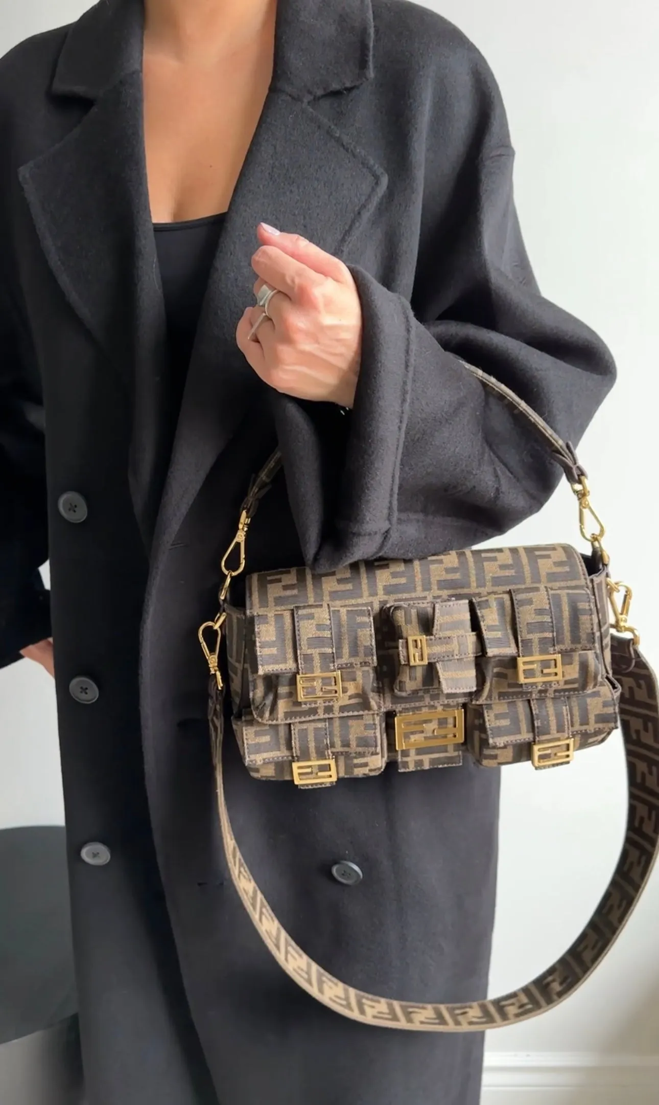 Fendi Brown Zucca FF Multi Pocket Baguette Bag