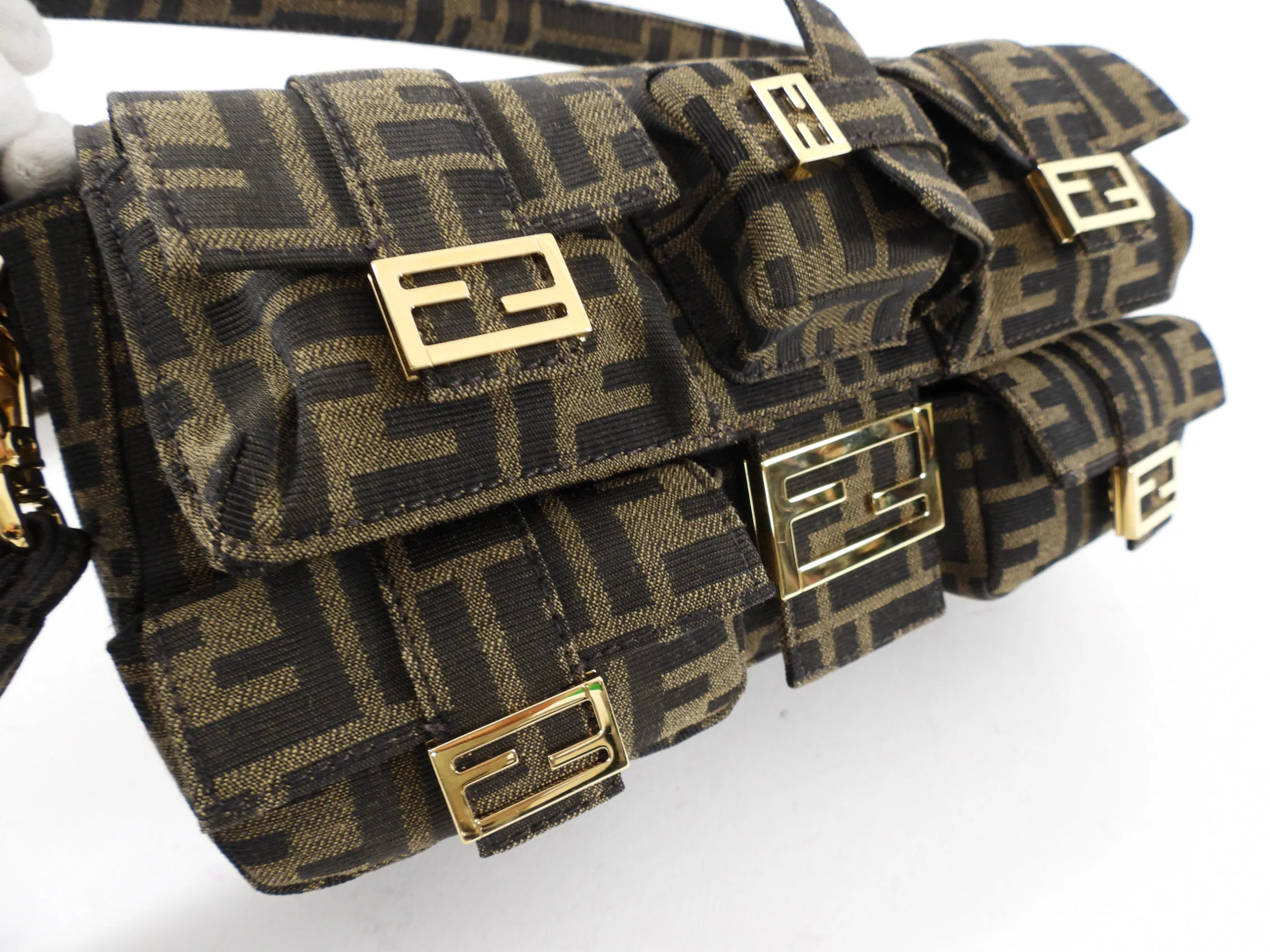 Fendi Brown Zucca FF Multi Pocket Baguette Bag