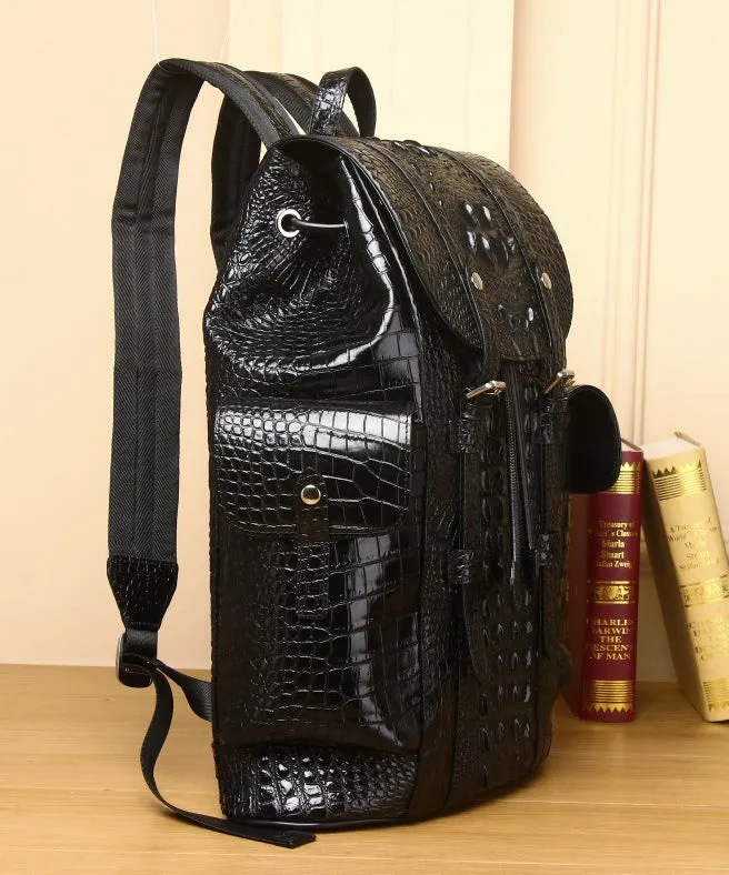 Handmade Black Large Capacity Calf Leather Backpack Bag ZX1002