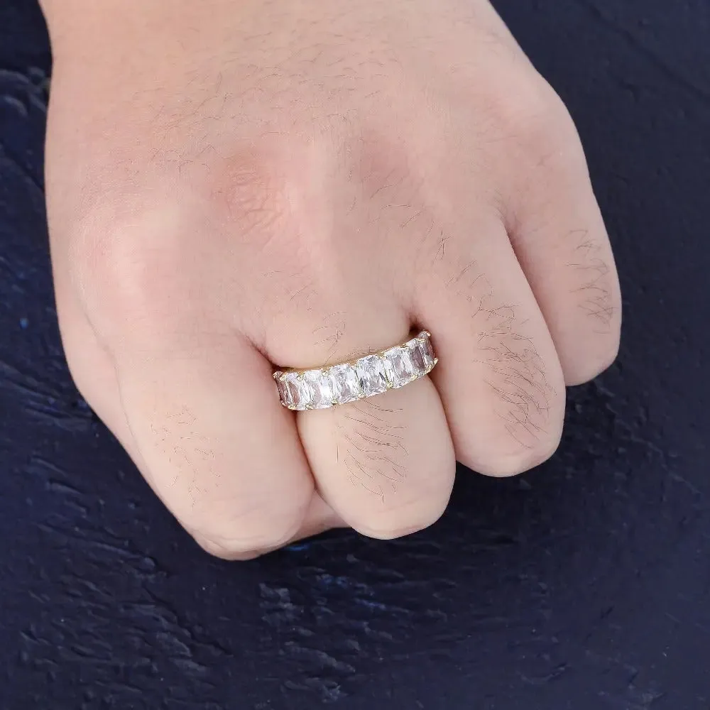 Iced Baguette Ring in Yellow Gold