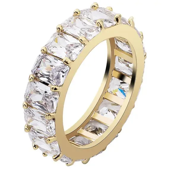 Iced Baguette Ring in Yellow Gold