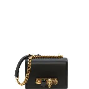 Jewelled Knuckle Satchel Mini Smooth, Black/Gold