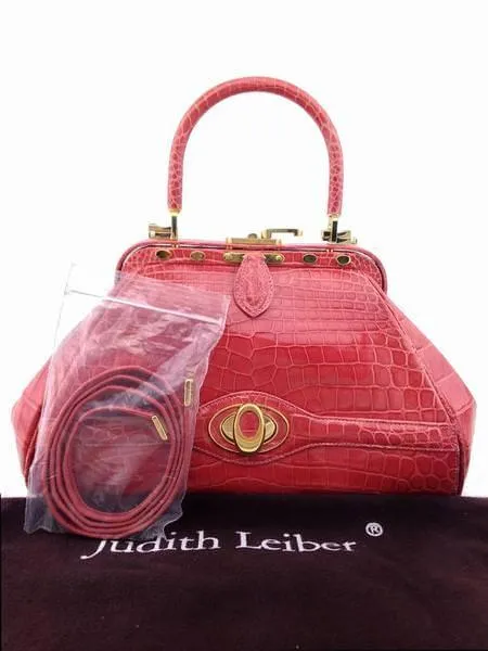 Judith Leiber Crocodile Large Kelly Framed Satchel Bag NEW