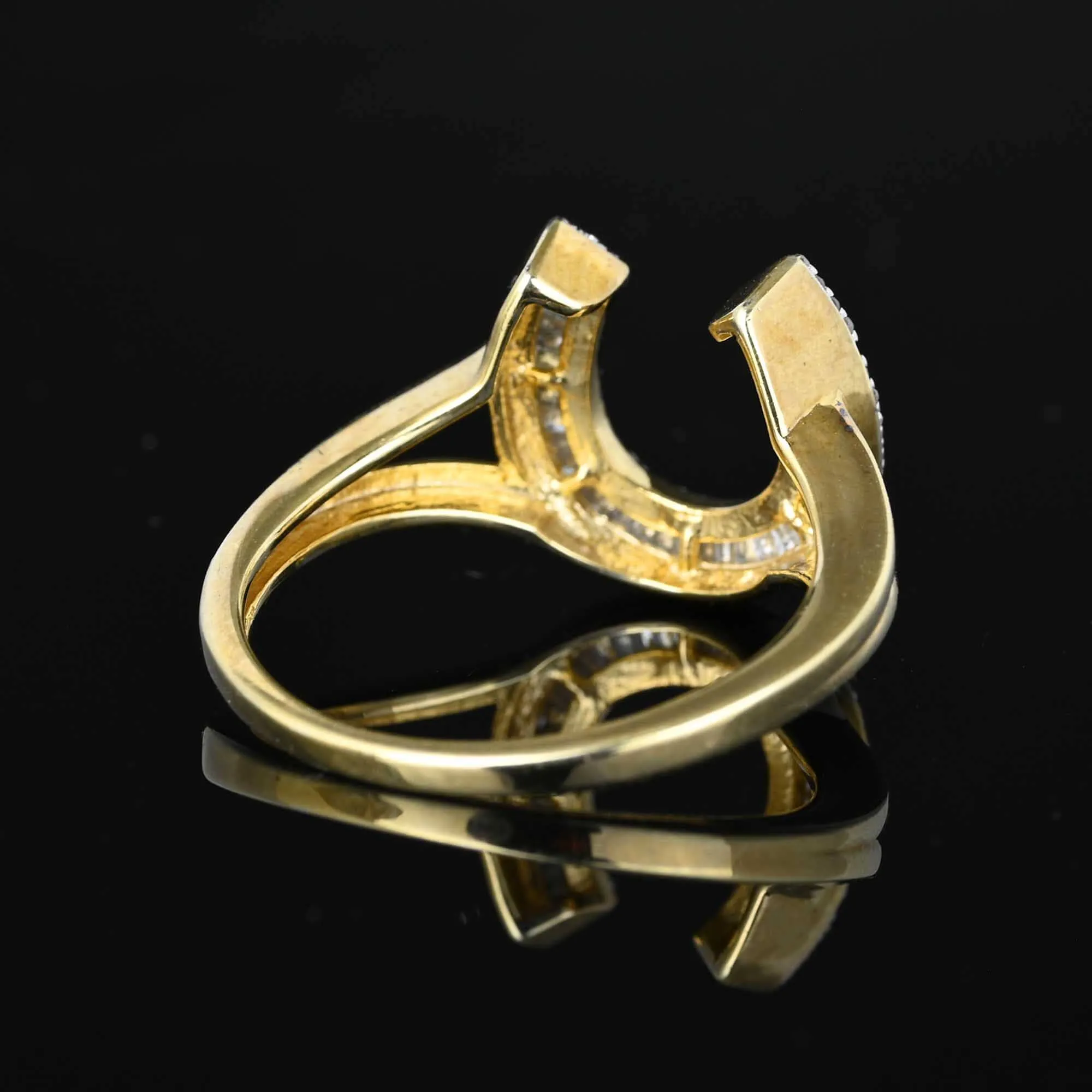 Large Vintage Baguette Diamond Horseshoe Ring