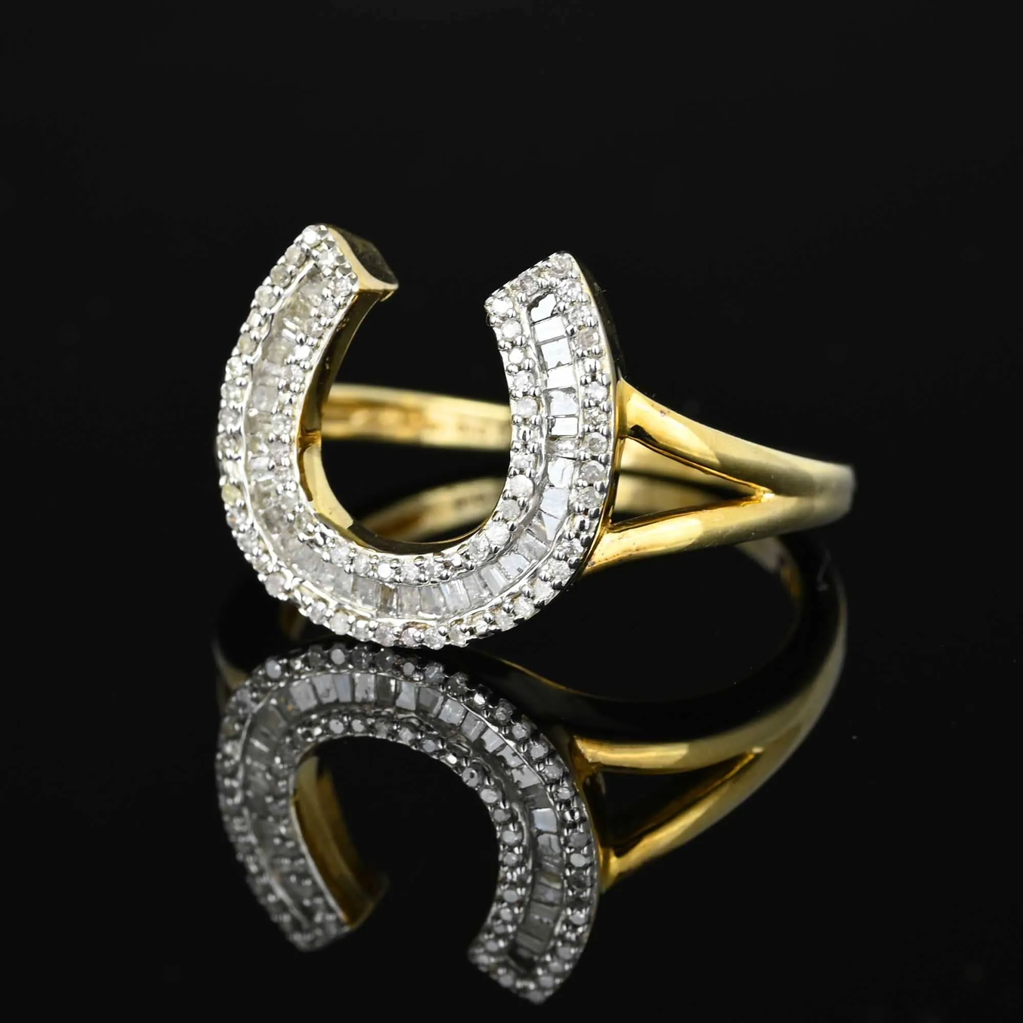 Large Vintage Baguette Diamond Horseshoe Ring