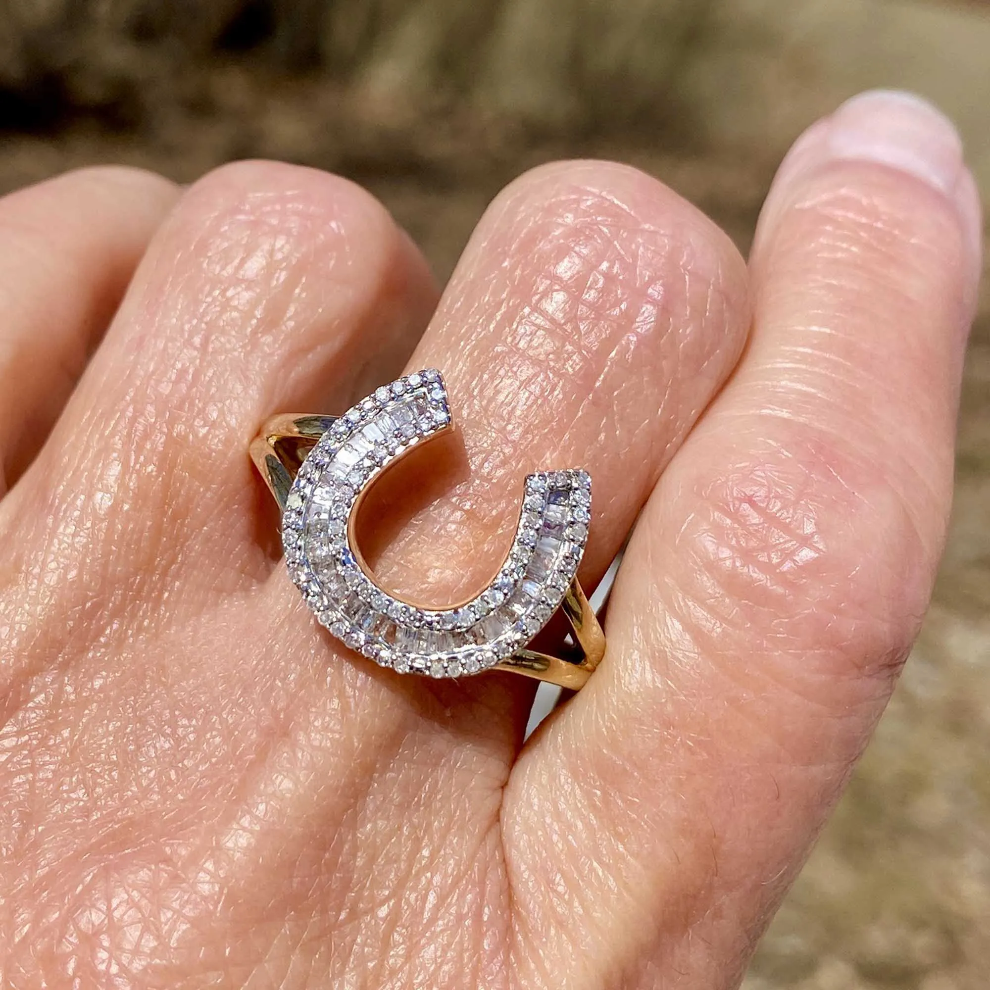 Large Vintage Baguette Diamond Horseshoe Ring