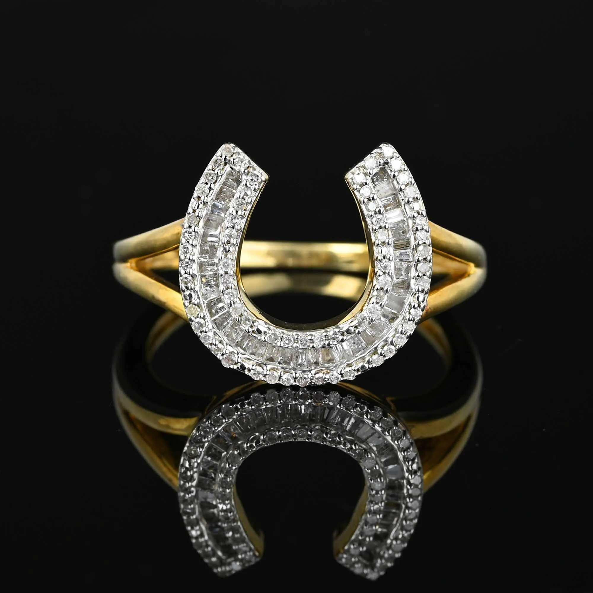 Large Vintage Baguette Diamond Horseshoe Ring